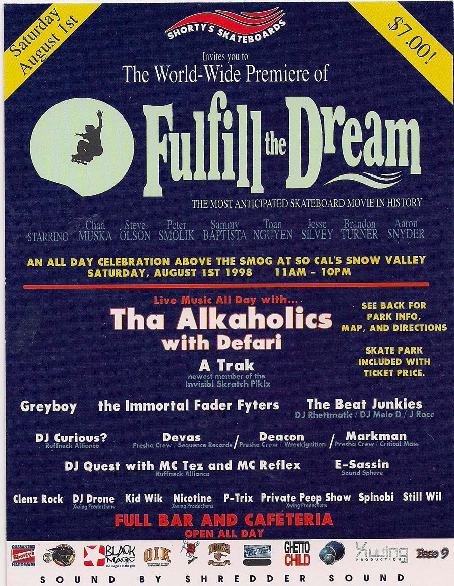 Original flyer for the “Fulfill The Dream” premiere in 1998