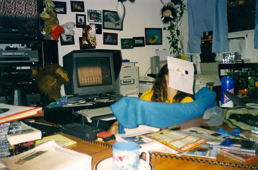 April goofing off in the editing room. I bet most people would be surprised to hear that other than Muska’s part the entire “Fulfill The Dream” video was edited by the owner of the company’s girlfriend.