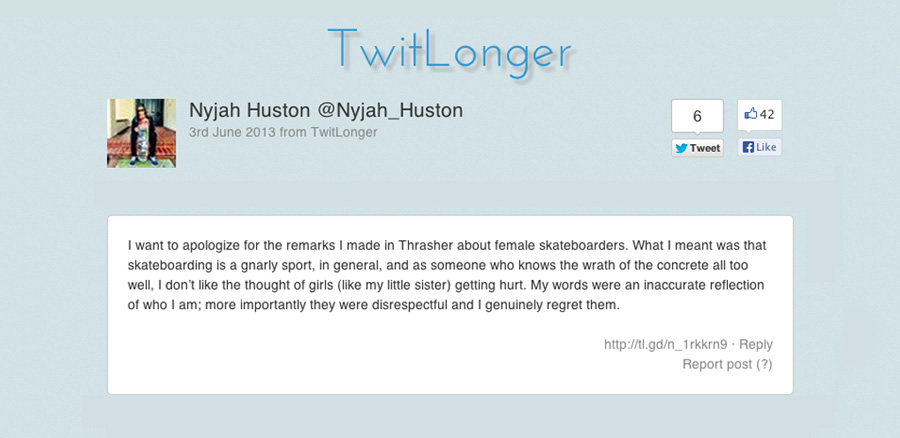 nyjah huston's apology via his twitter